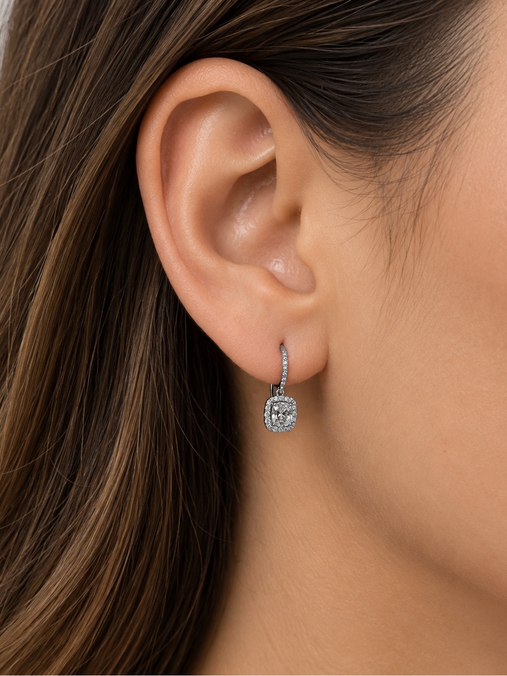 Macy’s Sterling Silver Halo Drop Earrings